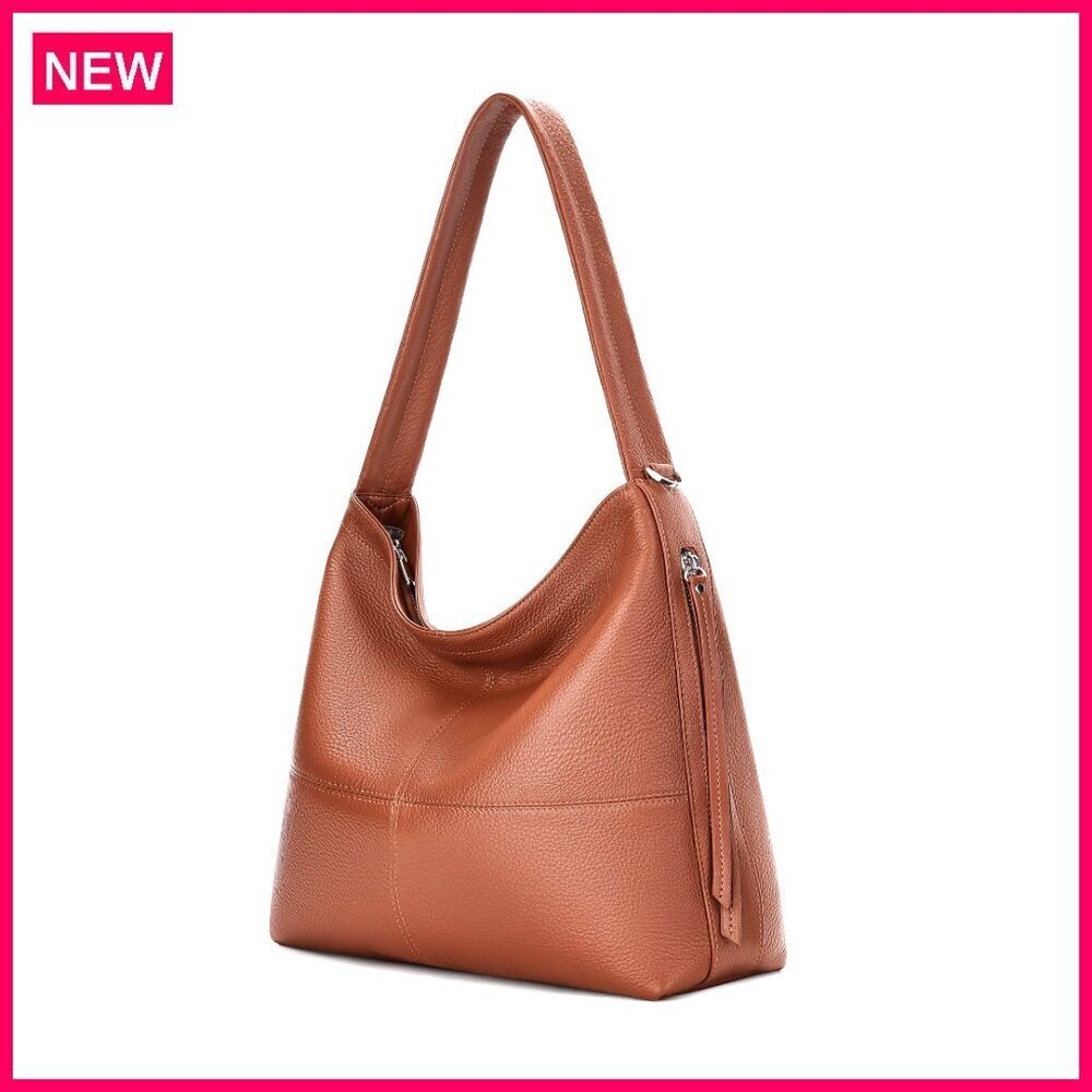 Genuine Leather Hobo Bag with Adjustable Straps, Multi-Pocket Tote